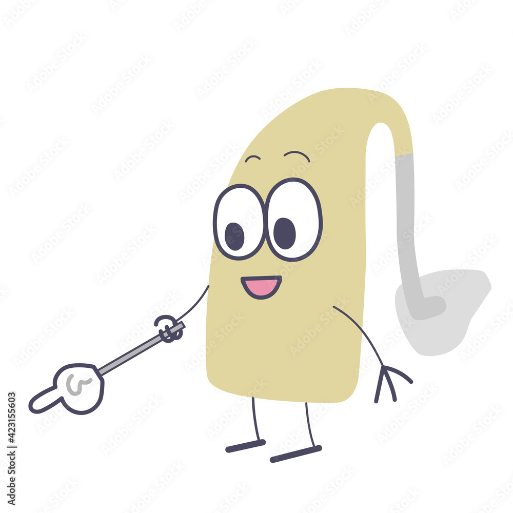 Obraz premium かわいい補聴器キャラクターがポイントを指しているイラスト