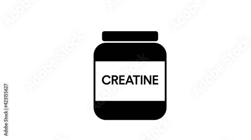 Vector Isolated Illustration of a Creatine Bottle. Black and White Creatine Bottle Icon.