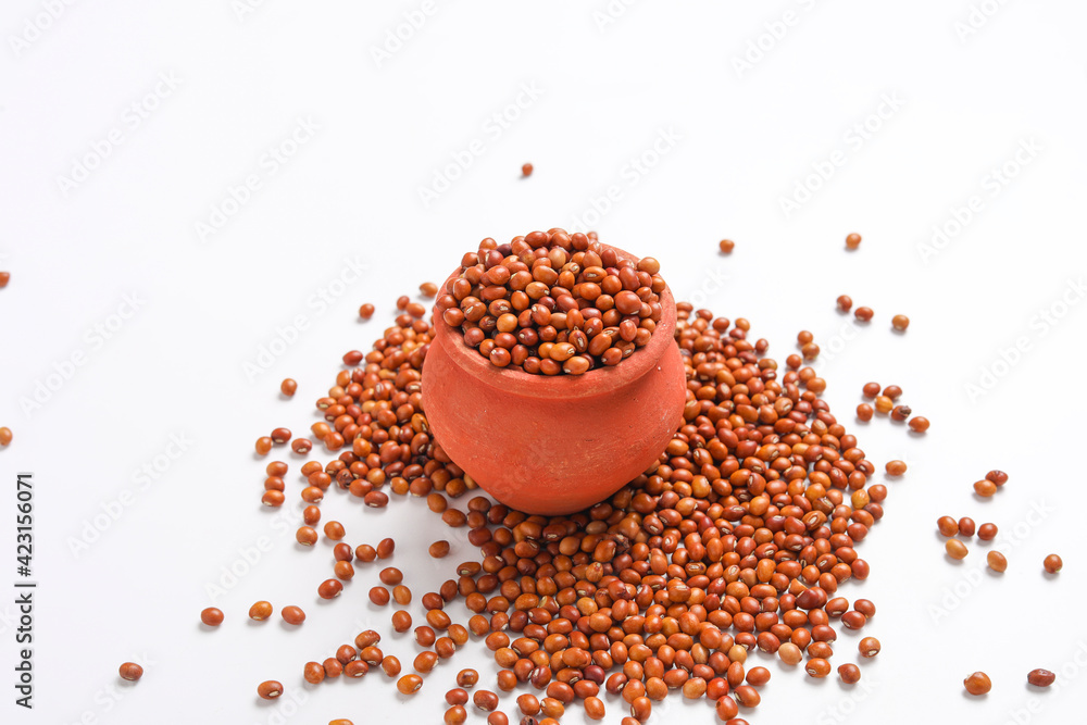 Pigeon pea in bowl on white background Pigeon pea in bowl on white background