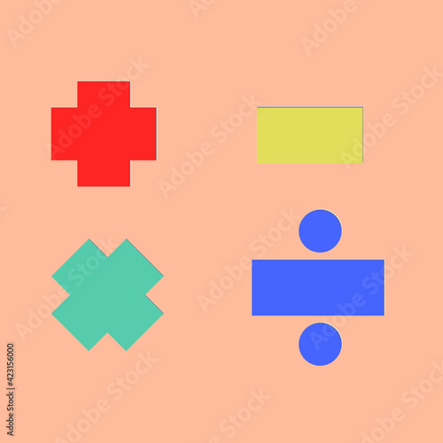 Addition, subtraction, multiplication, and division symbols