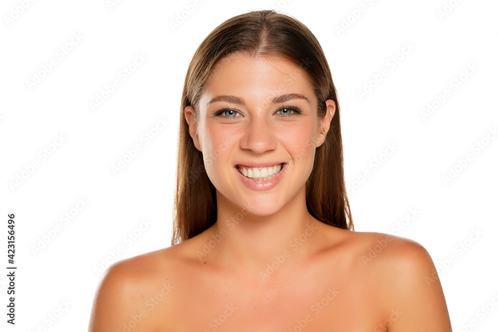 Portrait of young and happy beautiful shirtless woman Portrait of young and happy beautiful shirtless woman