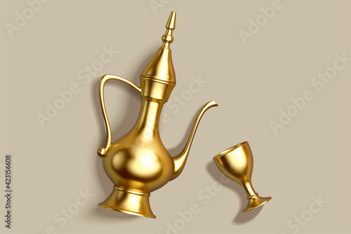 3d gold Arabian coffee pot