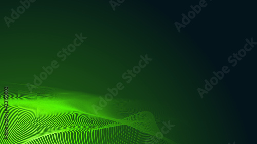 Dot green wave light screen gradient texture dark background. Abstract technology big data digital background. 3d rendering.