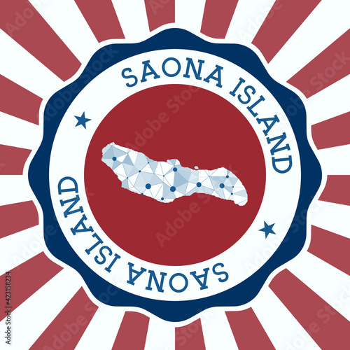 Saona Island Badge. Round logo of island with triangular mesh map and radial rays. EPS10 Vector.