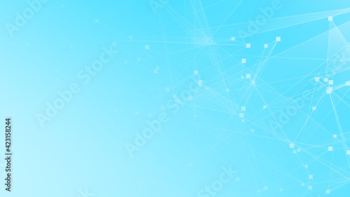 Abstract blue white polygon tech network with connect technology background. Abstract dots and lines texture background. 3d rendering.
