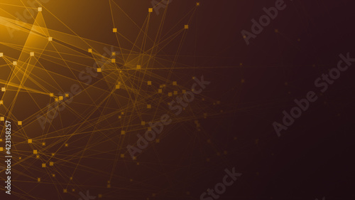 Abstract orange polygon tech network with connect technology background. Abstract dots and lines texture background. 3d rendering.