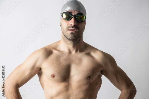 man swimming pool swimmer white background