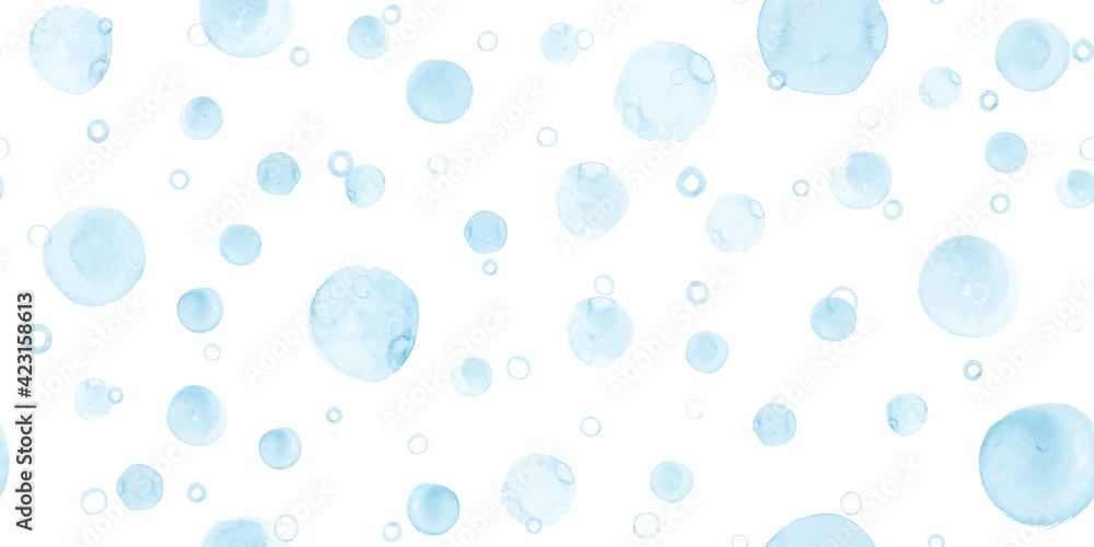 Vector Watercolor Rounds Pattern. Graphic Circles Wallpaper. Childish Hand Paint Spots Repeat. Blue Seamless Watercolor Rounds Pattern. Ink Polka Doodle. Children Watercolor Rounds Pattern.