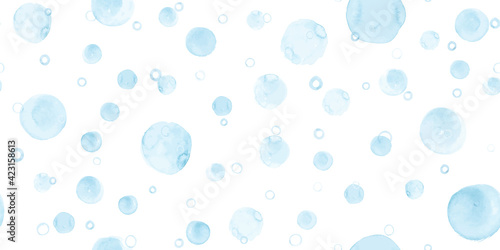 Vector Watercolor Rounds Pattern. Graphic Circles Wallpaper. Childish Hand Paint Spots Repeat. Blue Seamless Watercolor Rounds Pattern. Ink Polka Doodle. Children Watercolor Rounds Pattern.