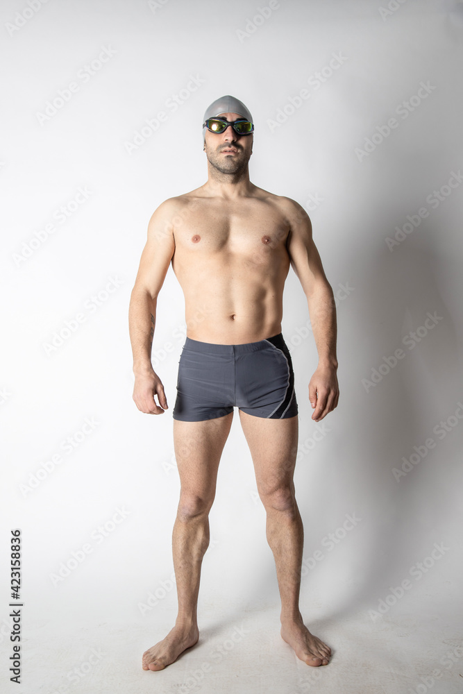 man swimming pool swimmer white background