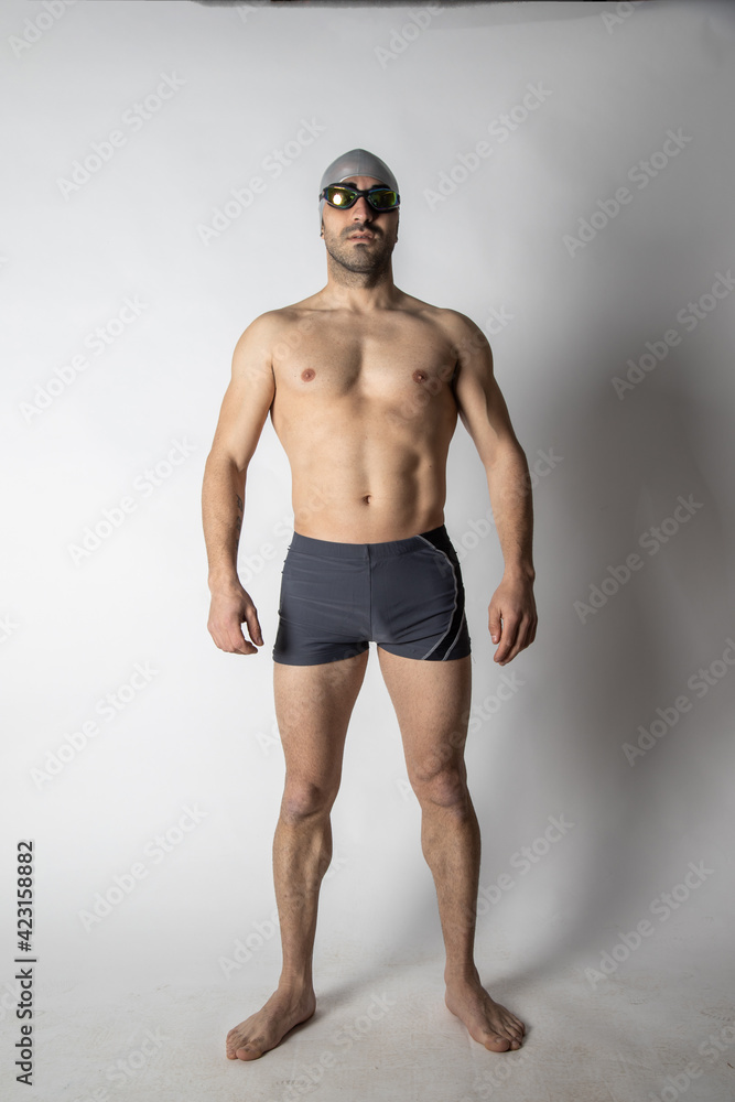 man swimming pool swimmer white background