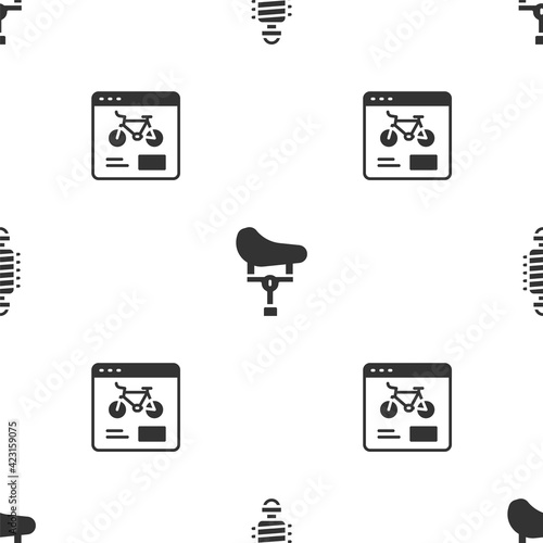 Set Bicycle suspension, seat and rental mobile app on seamless pattern. Vector