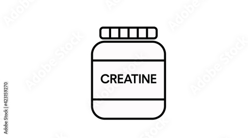 Vector Isolated Illustration of a Creatine Bottle. Black and White Creatine Bottle Icon.