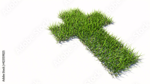 Concept or conceptual green summer lawn grass isolated on white background, sign of religious christian cross. A 3d illustration metaphor for God, Christ, religion, spirituality, prayer, Jesus belief
