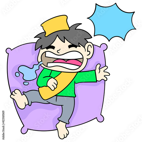 a boy was sleeping asleep and snoring drool. doodle icon image kawaii