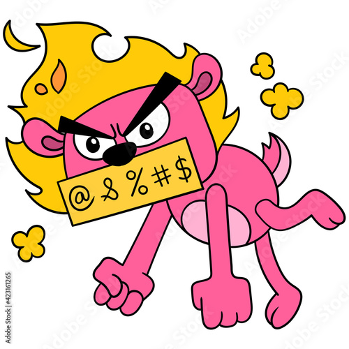 a lion is very angry with fire and cursing. doodle icon image kawaii