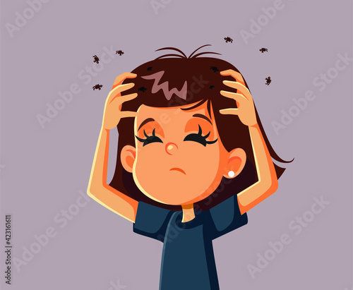 Girl Having a Lice Problem Scratching Her Head