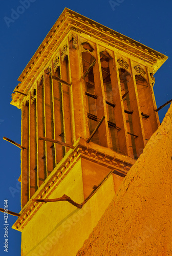 Medieval iranian wind tower in Yazd, Iran photo