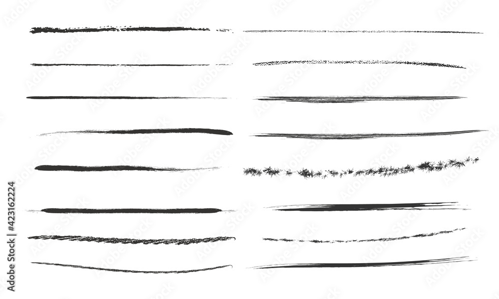 Set of artistic pen brushes.Doodles, ink brushes.Set of vector grunge brushes. Collection of strokes of markers. Set of wavy horizontal lines Set of artistic pen brushes.Doodles, ink brushes.Set of vector grunge brushes. Collection of strokes of markers. Set of wavy horizontal lines