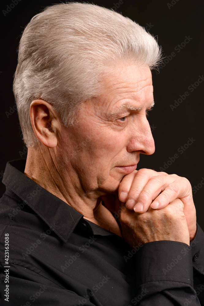 Close up portrait of thoughtful senior man Close up portrait of thoughtful senior man