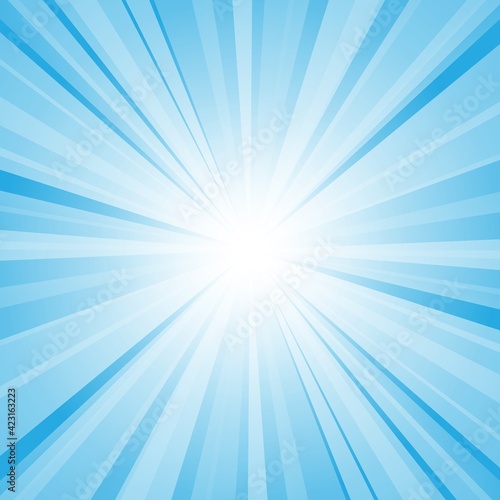 Abstract blue background with sun ray. Summer vector illustration