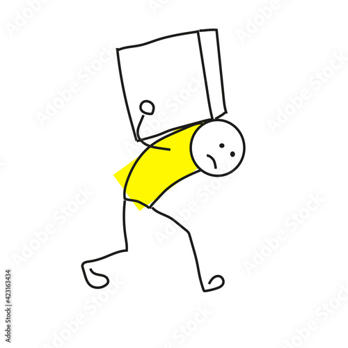 Stick man carrying a heavy load.