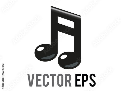 Vector black music note icon, beamed pair of eighth musical notes