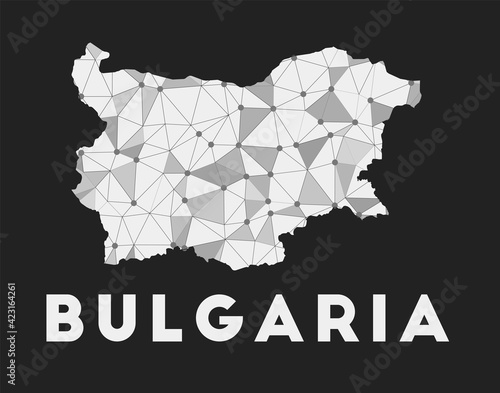 Bulgaria - communication network map of country. Bulgaria trendy geometric design on dark background. Technology, internet, network, telecommunication concept. Vector illustration.