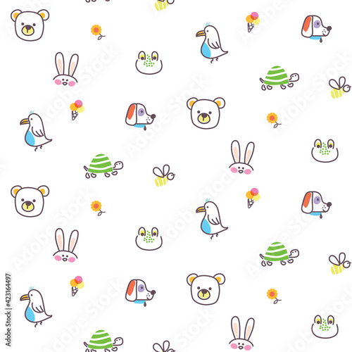 Cute animal pets icons vector illustration. Doodle zoo set.