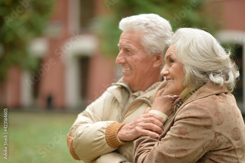 senior couple hugging in park