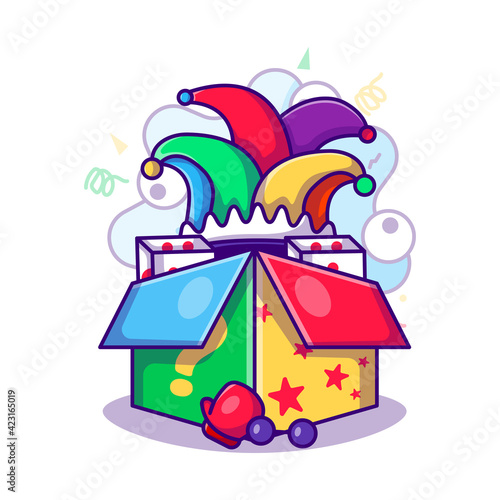 Surprise Box to April Fools Day Vector Icon Illustration. April Fool's Day Icon Concept White Isolated. Flat Cartoon Style Suitable for Web Landing Page, Banner, Sticker, Background