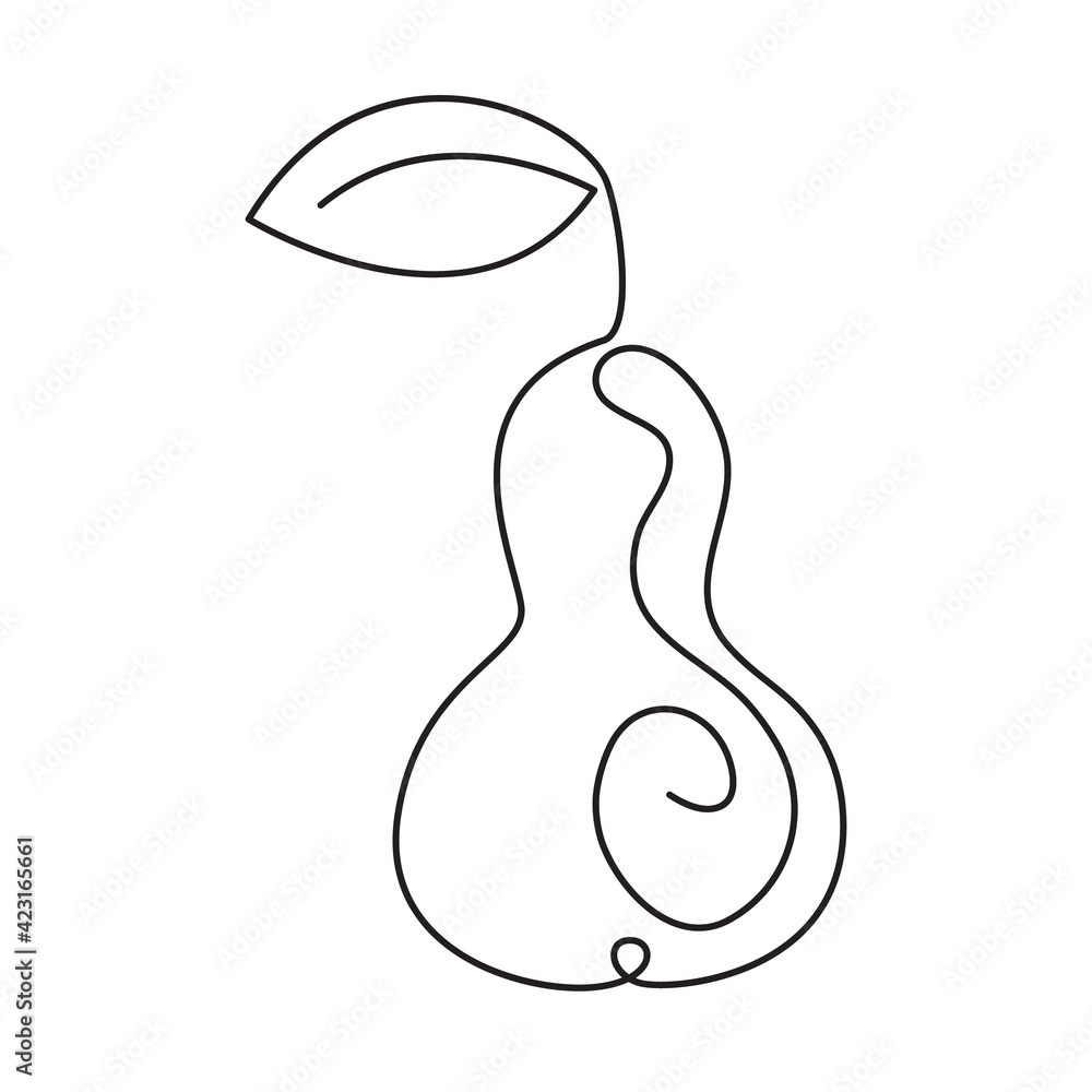Pear fruit in line art drawing style. Minimalist black line fruit vector illustration on white background Pear fruit in line art drawing style. Minimalist black line fruit vector illustration on white background