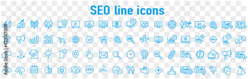 Website stats, Target and Increase sales signs. Seo line icons. Traffic management, social network and seo optimization icons. Gear wheel, Search engine and increase mobile sales. Vector