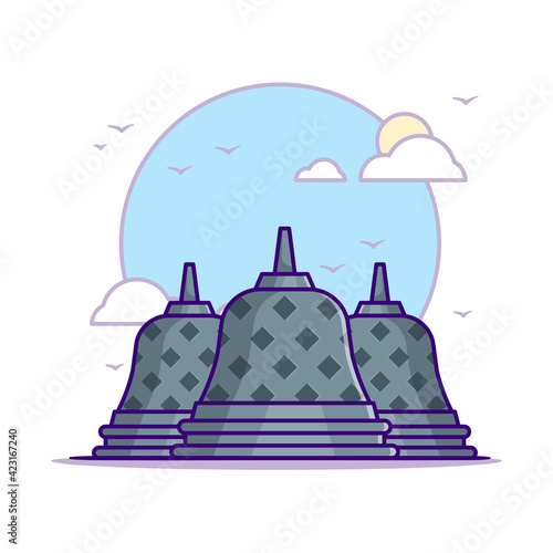 Borobudur Temple Landmarks Vector Icon Illustration in Flat Cartoon style for Web Landing Pages with Banner or Sticker and Background