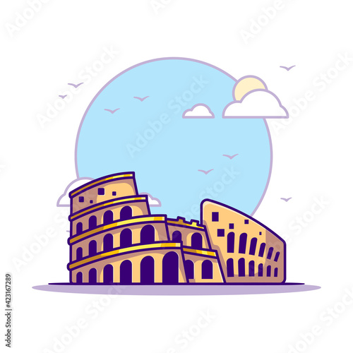 Colosseum Landmarks Vector Icon Illustration in Flat Cartoon style for Web Landing Pages with Banner or Sticker and Background