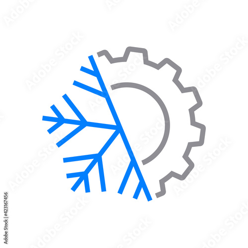 Logotipo engranaje con copo de nieve en color azul y gris