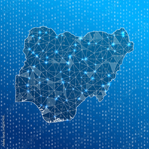 Network map of Nigeria. Country digital connections map. Technology, internet, network, telecommunication concept. Vector illustration.