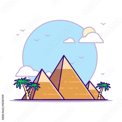 The Great Pyramid of Giza Landmarks Vector Icon Illustration in Flat Cartoon style for Web Landing Pages with Banner or Sticker and Background