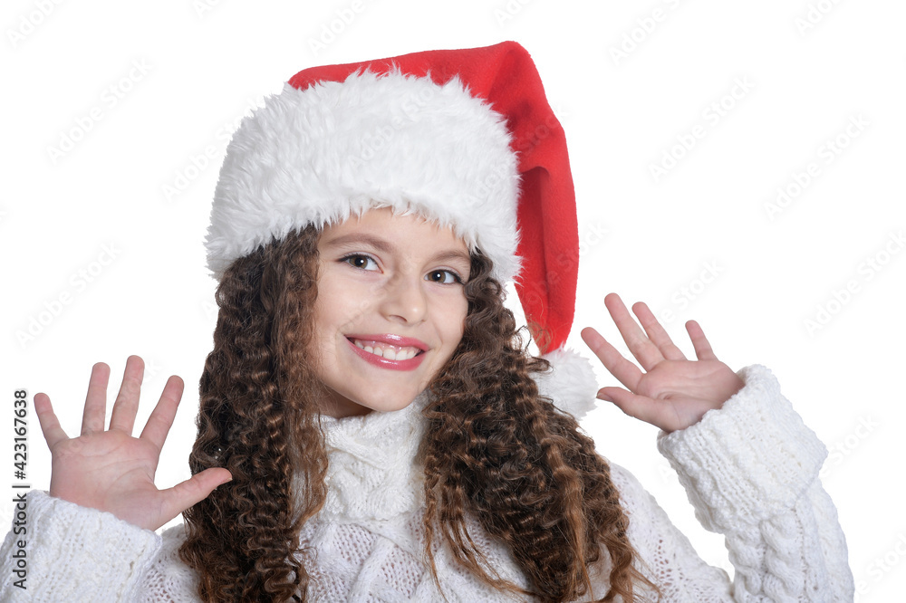 Portrait of smiling little girl in Santa hat Portrait of smiling little girl in Santa hat