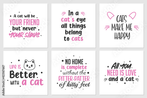 Collection of quotes about cute cats or animals. Can be applied on t-shirts, home wall displays, and others