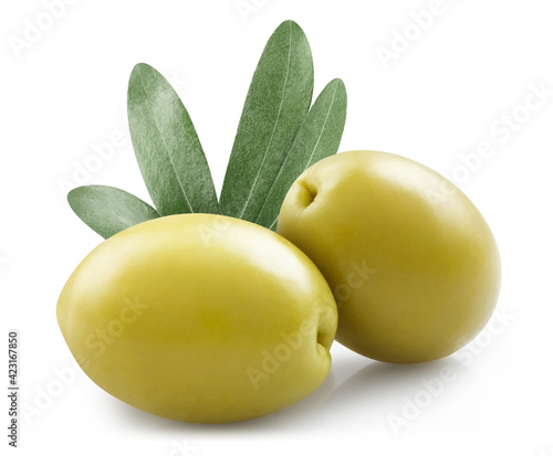 Two giant olives, isolated on white background