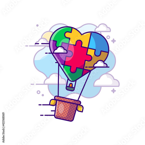 Hot Air Balloon Autism Day Vector Icon Cartoon Illustrations. Autism Day Icon Concept White Isolated. Flat Cartoon Style Suitable for Web Landing Page, Banner, Sticker, Background