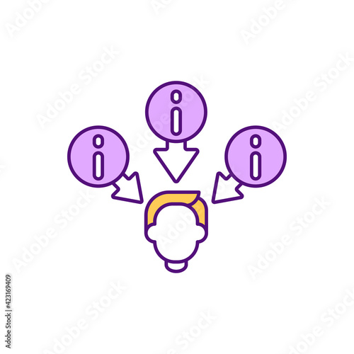 Information overload RGB color icon. Different misleading info, problem solving abilities. Stress from overwork, overthinking irrelevant information. Critical thinking. Isolated vector illustration