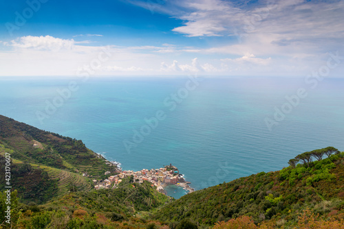 Vernazza village in Italian Park national Cinque Terre sea shore