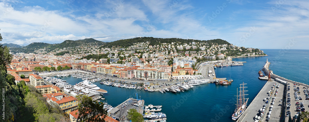 Nice city port France between azure sea and blue sky