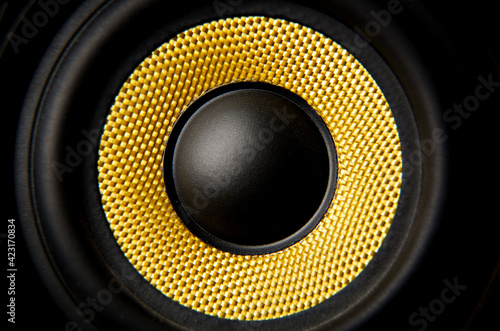 beautiful acoustic speaker of black and yellow color of musical technique