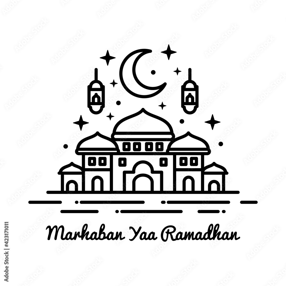 Design Vector is created in the style of line art which forms Mosque  