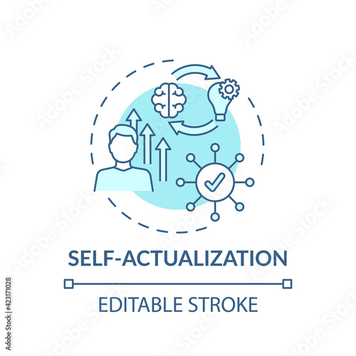 Self actualization turquoise concept icon. Realizing personal potential. Self development and self fulfilment idea thin line illustration. Vector isolated outline RGB color drawing. Editable stroke