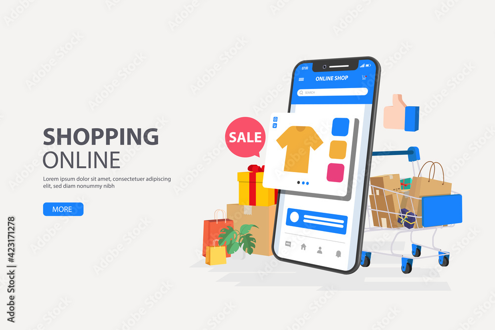 Shopping Online or Digital Clothes on Website or Mobile Application Vector Concept Marketing and Digital marketing Shopping Online or Digital Clothes on Website or Mobile Application Vector Concept Marketing and Digital marketing