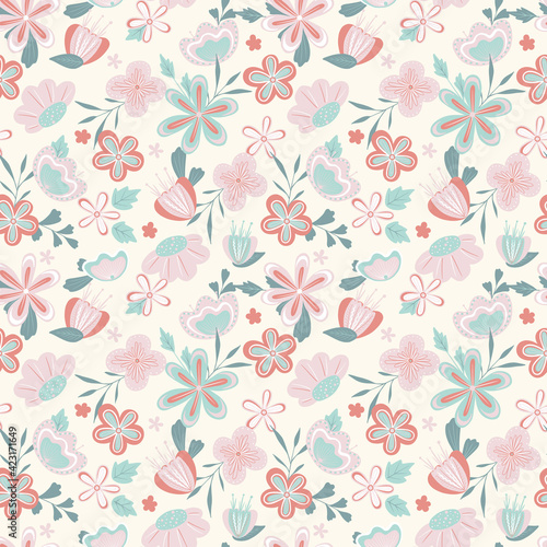Seamless flower pattern. Vector illustration, delicate floral pattern in pastel colors